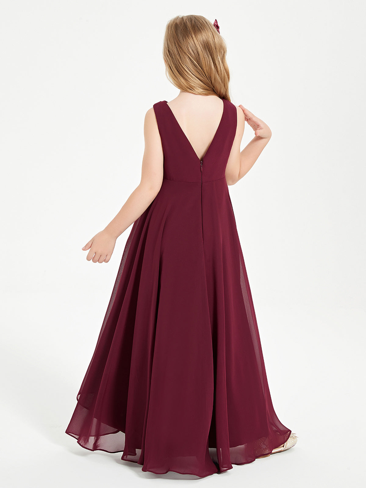 Modern Asymmetrical Junior Bridesmaid Dresses Cowl Neck Cabernet